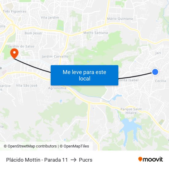 Plácido Mottin - Parada 11 to Pucrs map