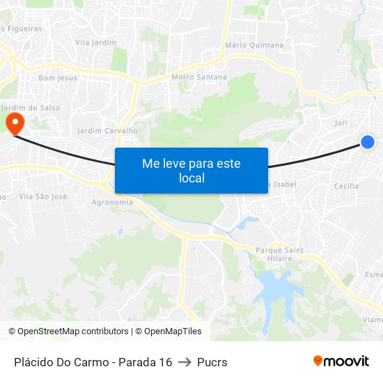 Plácido Do Carmo - Parada 16 to Pucrs map