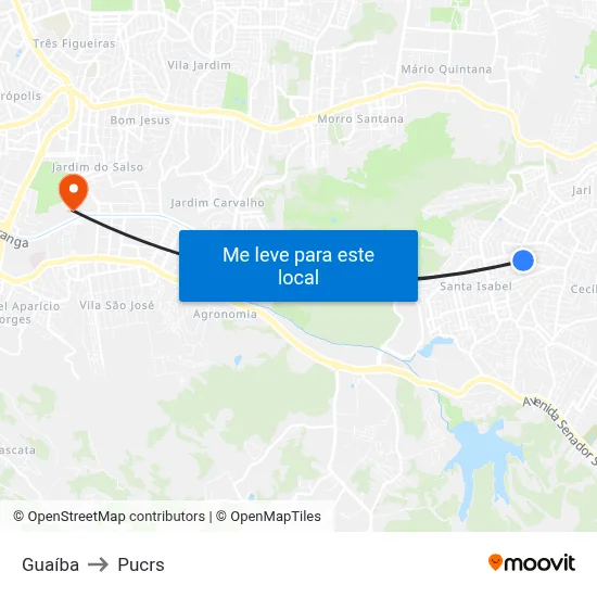 Guaíba to Pucrs map