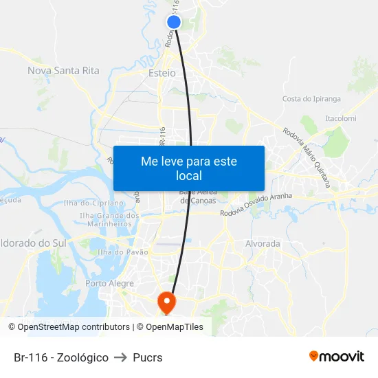 Br-116 - Zoológico to Pucrs map