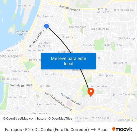 Farrapos - Félix Da Cunha (Fora Do Corredor) to Pucrs map