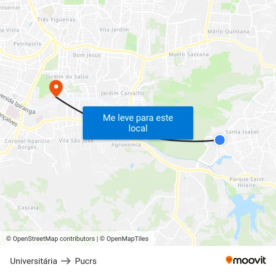 Universitária to Pucrs map