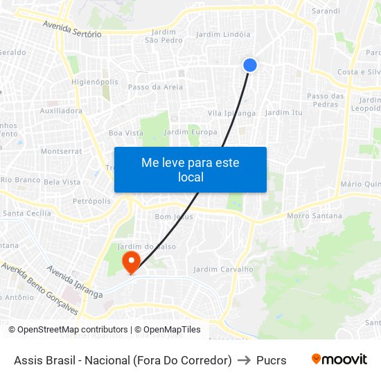 Assis Brasil - Nacional (Fora Do Corredor) to Pucrs map