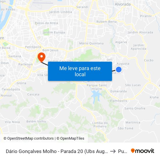 Dário Gonçalves Molho - Parada 20 (Ubs Augusta Marina) to Pucrs map