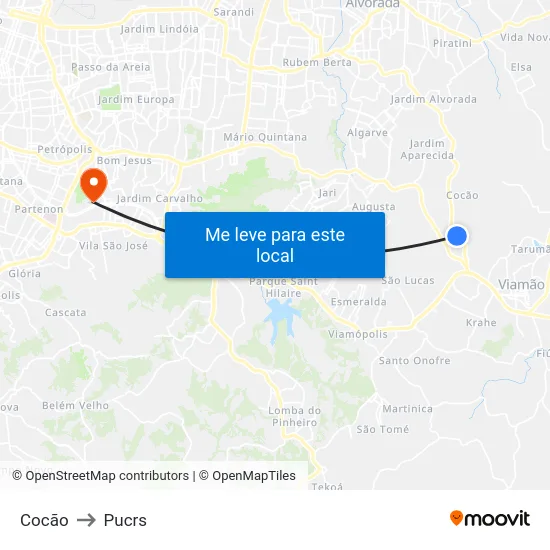 Cocão to Pucrs map