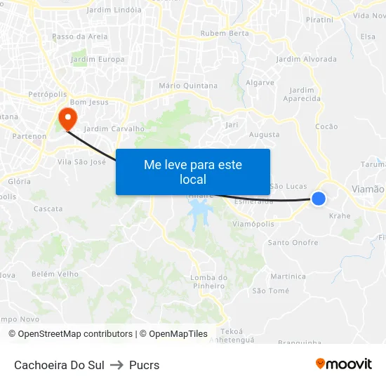 Cachoeira Do Sul to Pucrs map