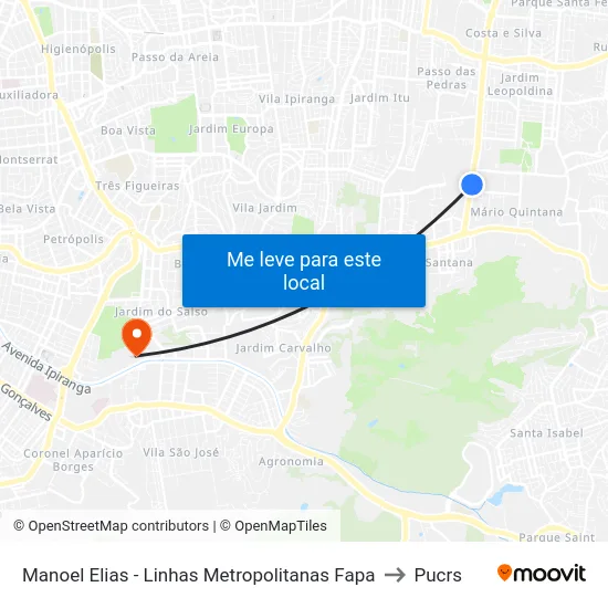 Manoel Elias - Linhas Metropolitanas Fapa to Pucrs map