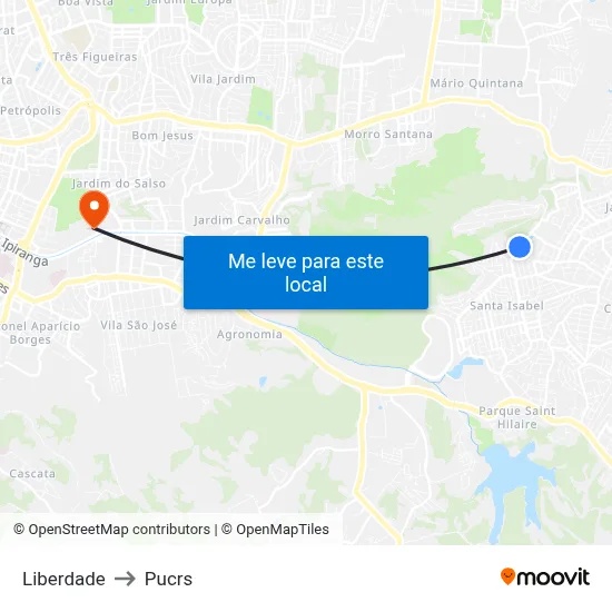 Liberdade to Pucrs map
