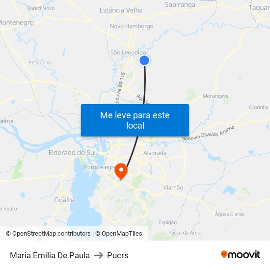 Maria Emília De Paula to Pucrs map