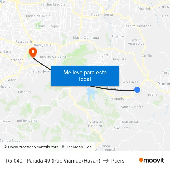 Rs-040 - Parada 49 (Puc Viamão/Havan) to Pucrs map