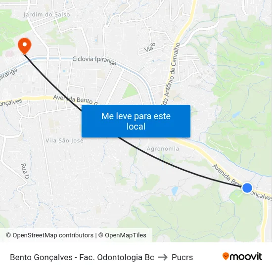Bento Gonçalves - Fac. Odontologia Bc to Pucrs map