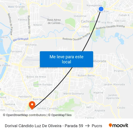 Dorival Cândido Luz De Oliveira - Parada 59 to Pucrs map