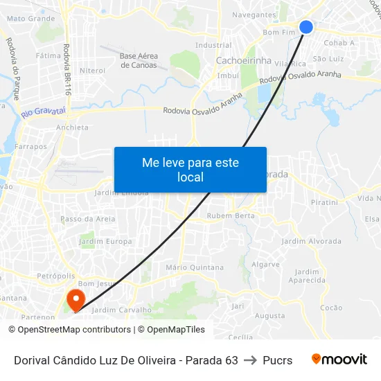 Dorival Cândido Luz De Oliveira - Parada 63 to Pucrs map