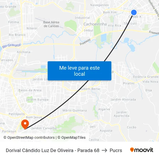 Dorival Cândido Luz De Oliveira - Parada 68 to Pucrs map
