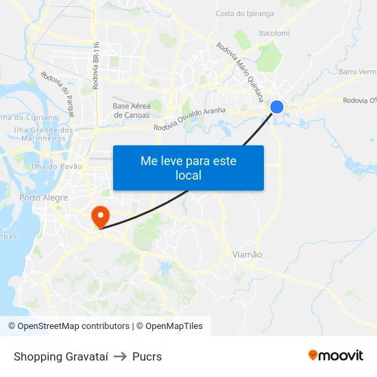 Shopping Gravataí to Pucrs map