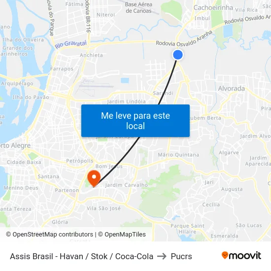 Assis Brasil - Havan / Stok / Coca-Cola to Pucrs map