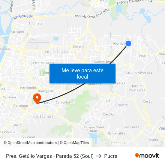 Pres. Getúlio Vargas - Parada 52 (Soul) to Pucrs map