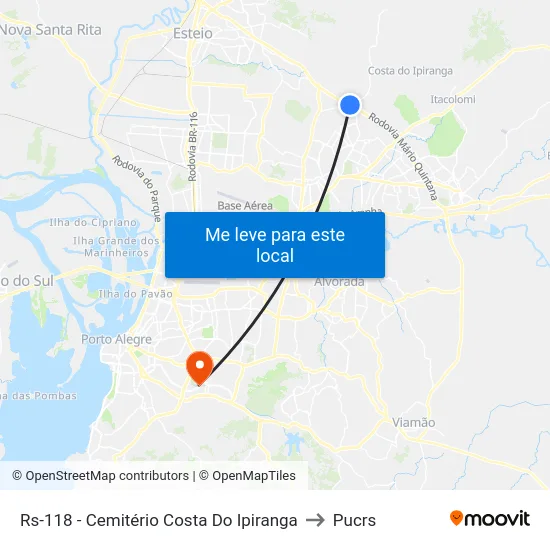 Rs-118 - Cemitério Costa Do Ipiranga to Pucrs map