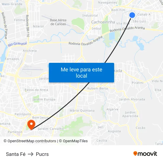 Santa Fé to Pucrs map