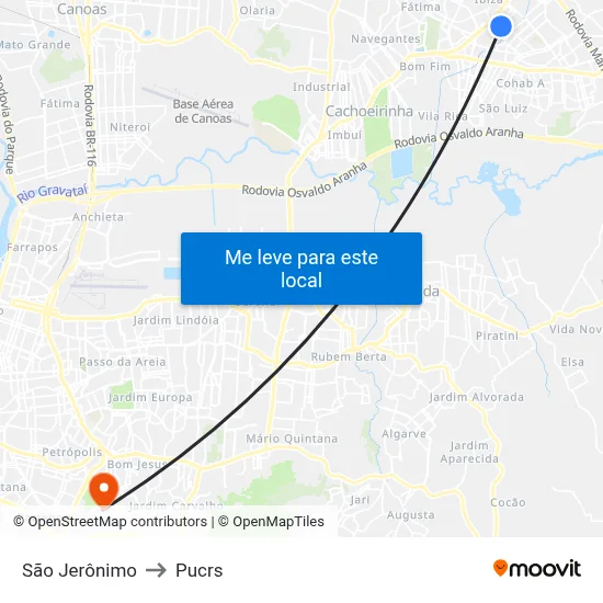 São Jerônimo to Pucrs map