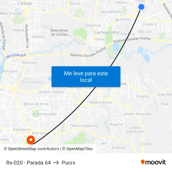 Rs-020 - Parada 64 to Pucrs map
