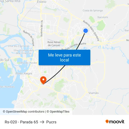 Rs-020 - Parada 65 to Pucrs map