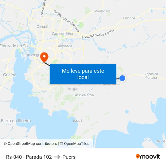 Rs-040 - Parada 102 to Pucrs map