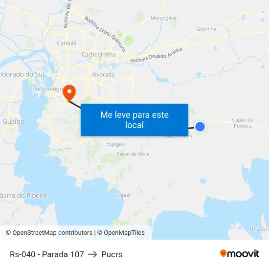 Rs-040 - Parada 107 to Pucrs map