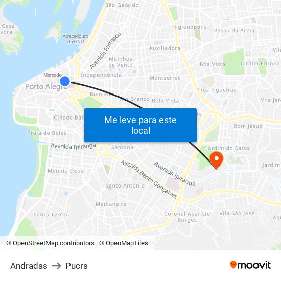 Andradas to Pucrs map
