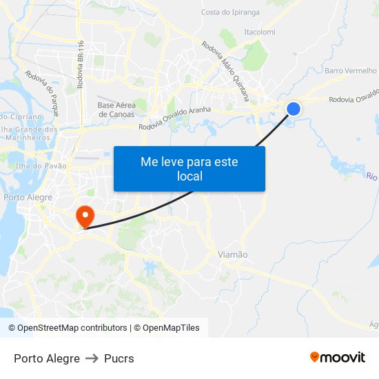 Porto Alegre to Pucrs map