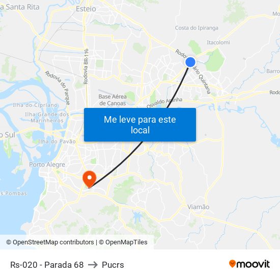 Rs-020 - Parada 68 to Pucrs map