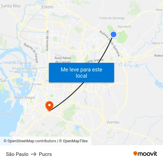 São Paulo to Pucrs map