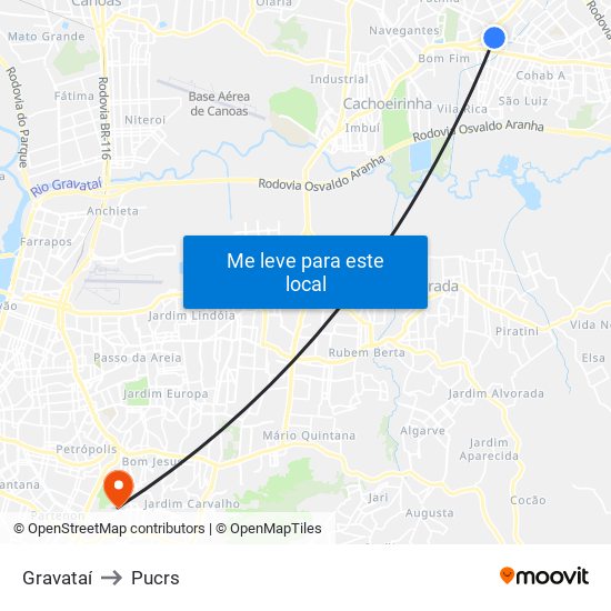 Gravataí to Pucrs map