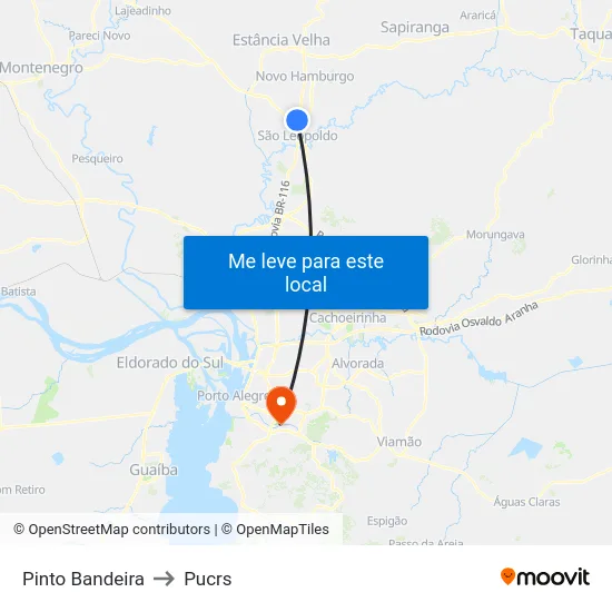 Pinto Bandeira to Pucrs map