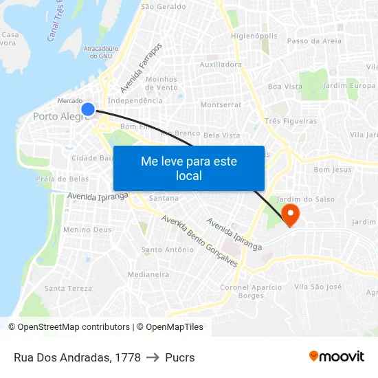 Rua Dos Andradas, 1778 to Pucrs map