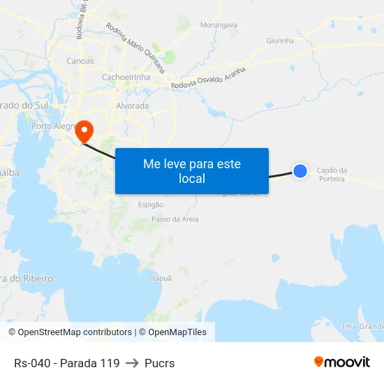 Rs-040 - Parada 119 to Pucrs map