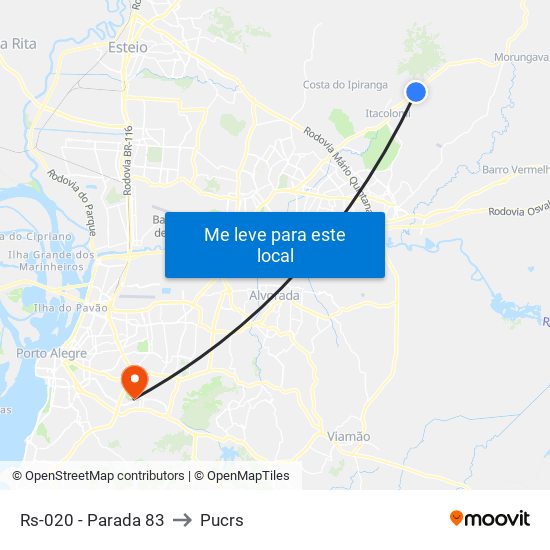 Rs-020 - Parada 83 to Pucrs map