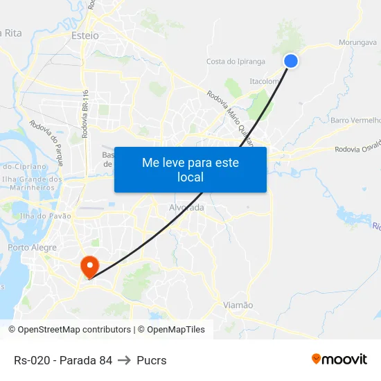 Rs-020 - Parada 84 to Pucrs map