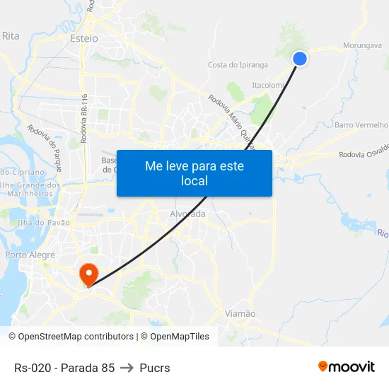 Rs-020 - Parada 85 to Pucrs map