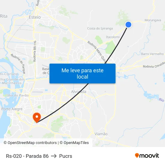 Rs-020 - Parada 86 to Pucrs map