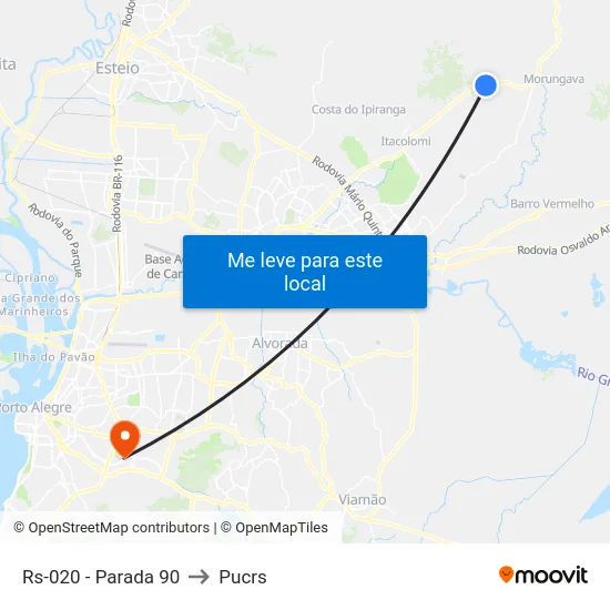 Rs-020 - Parada 90 to Pucrs map