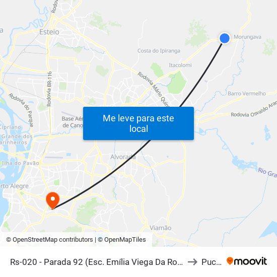 Rs-020 - Parada 92 (Esc. Emília Viega Da Rocha) to Pucrs map