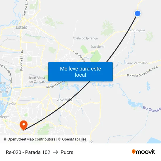 Rs-020 - Parada 102 to Pucrs map