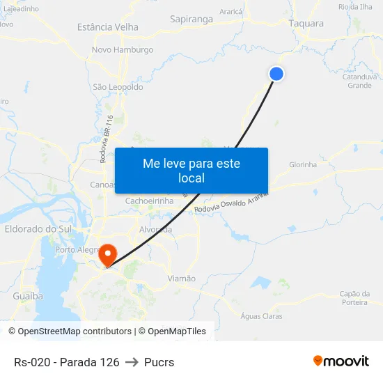 Rs-020 - Parada 126 to Pucrs map