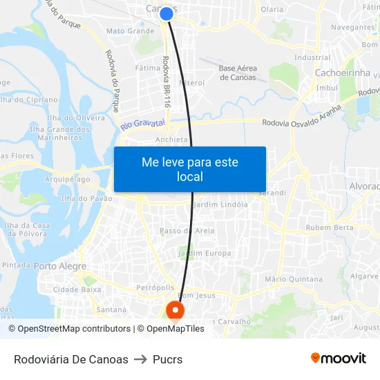 Rodoviária De Canoas to Pucrs map