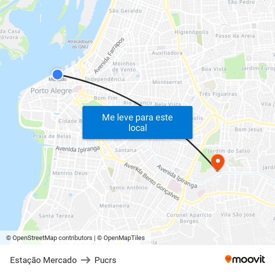 Estação Mercado to Pucrs map