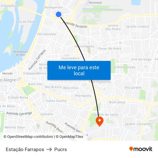 Estação Farrapos to Pucrs map