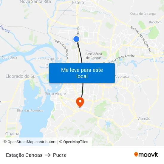 Estação Canoas to Pucrs map