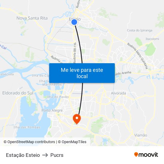 Estação Esteio to Pucrs map
