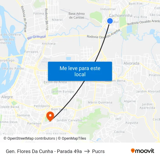 Gen. Flores Da Cunha - Parada 49a to Pucrs map